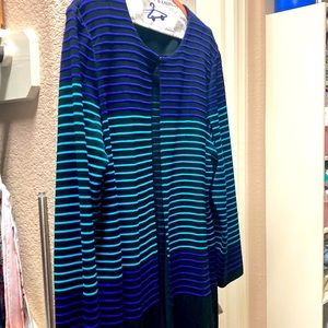 MING WANG!  Striking jacket with purple and turquoise stripes, long sleeved. New